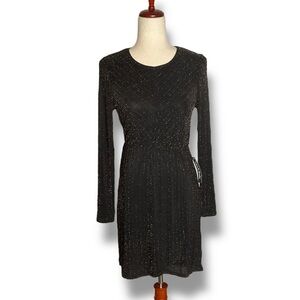 ModCloth Black Shimmer Crewneck Long Sleeve Tulip Hem Mini Dress Size XSmall